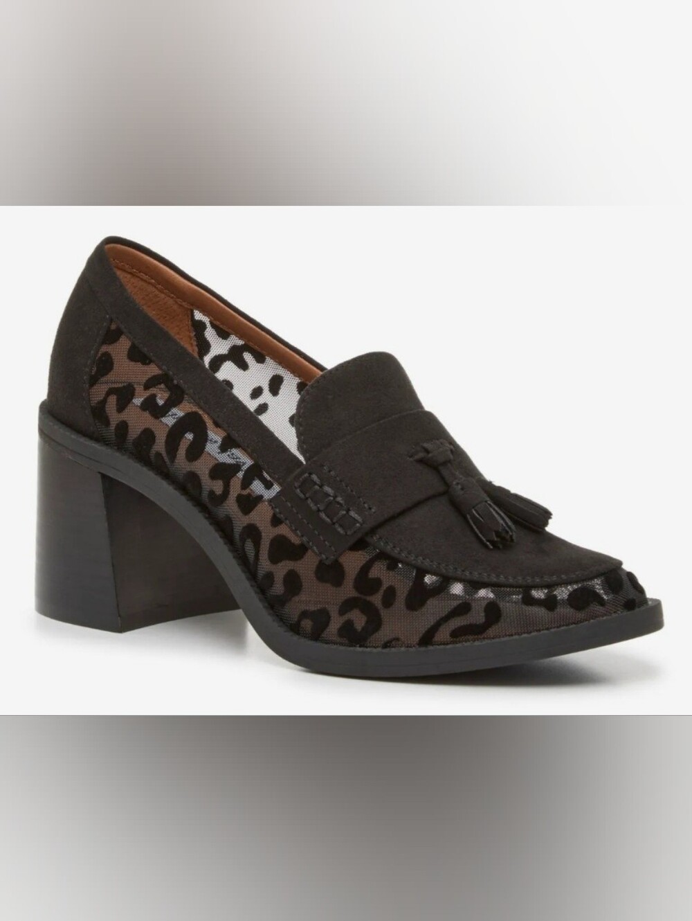 Charles David Black and Brown Leopard Tassel Loafer
